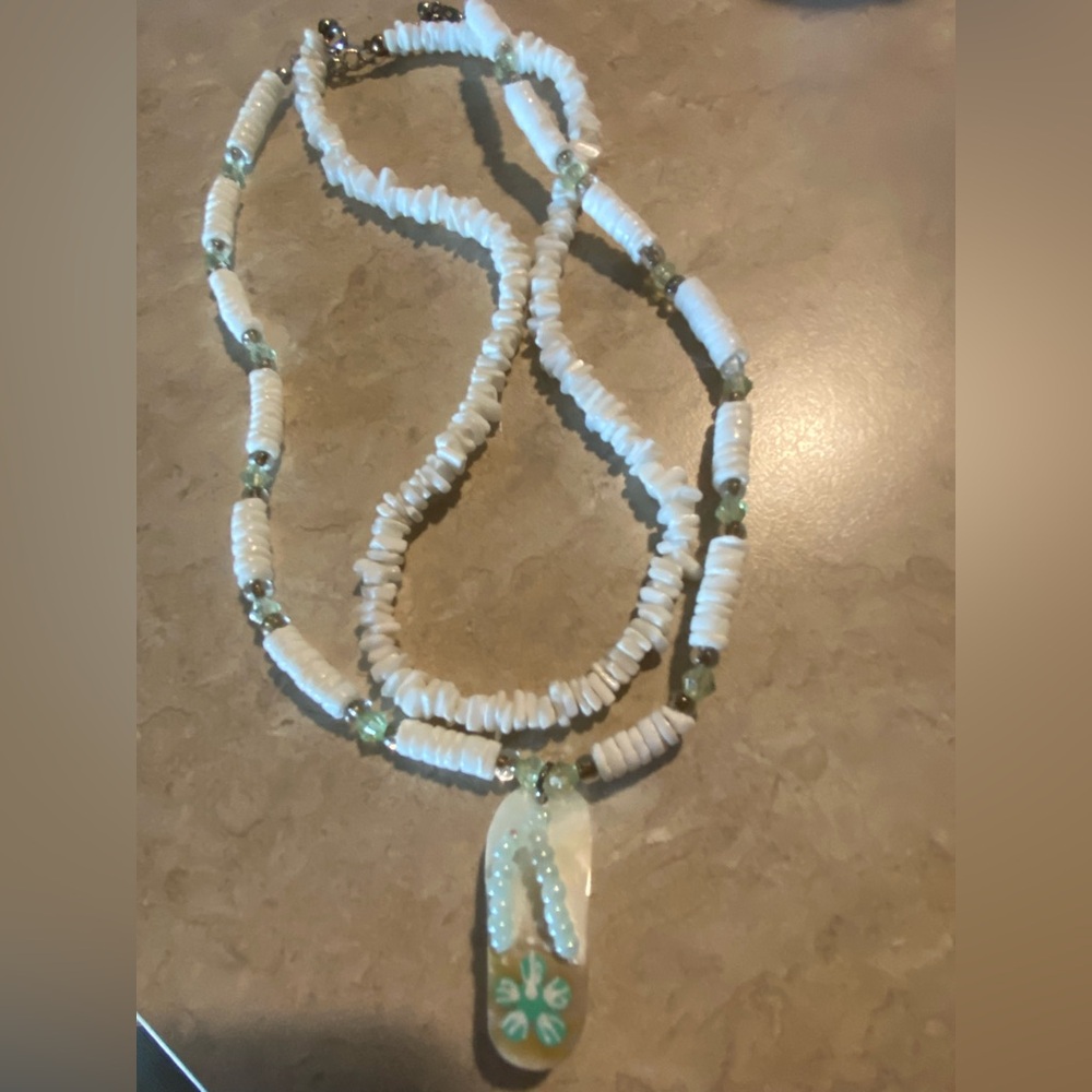 Puki Shell Hawaiian White and Green Beaded Necklaces